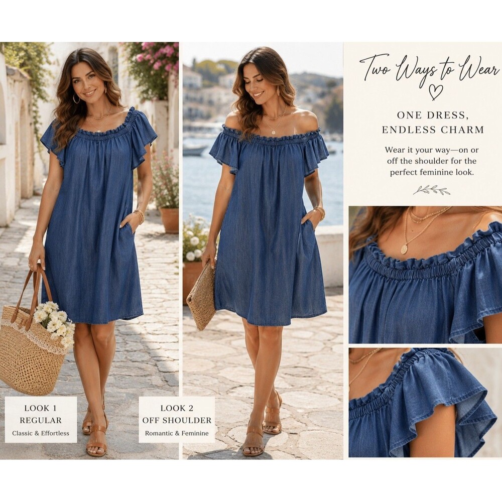 Philosophy Dress XL Tencel Lyocell Denim Blue Peasant Shift Dress Boho Midi Chic